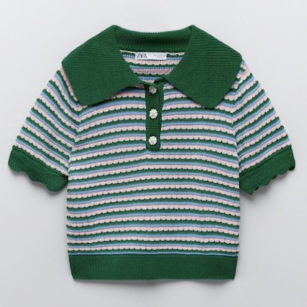 Zara Green Striped Knit Top